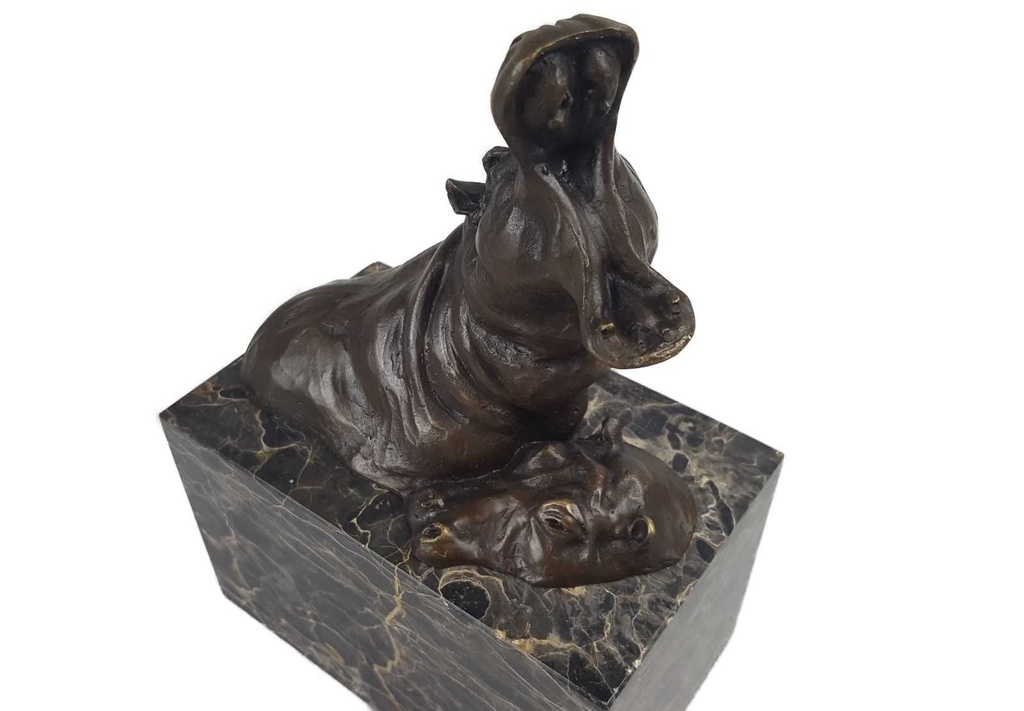 [LA-46074] Bronzeskulptur Bronzefigur Zwei Badende Nilpferde Klassisch Bild 4