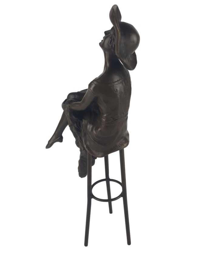 [LA-46184] Bronzeskulptur Bronzefigur Frau auf Barstuhl Barhocker Bild 3