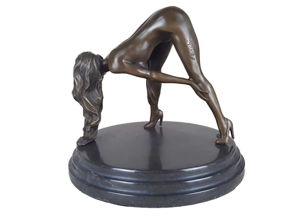 [LA-46227] Bronzeskulptur Bronzefigur Erotik Frau Bückt Sich Art-Deco-Stil Bild 6