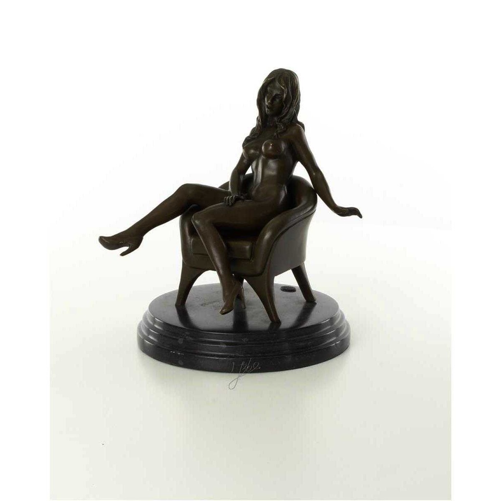 [LA-46229] Bronzeskulptur Bronzefigur Erotik Frau Sitzend Im Sessel Art-Deco-Stil Bild 3