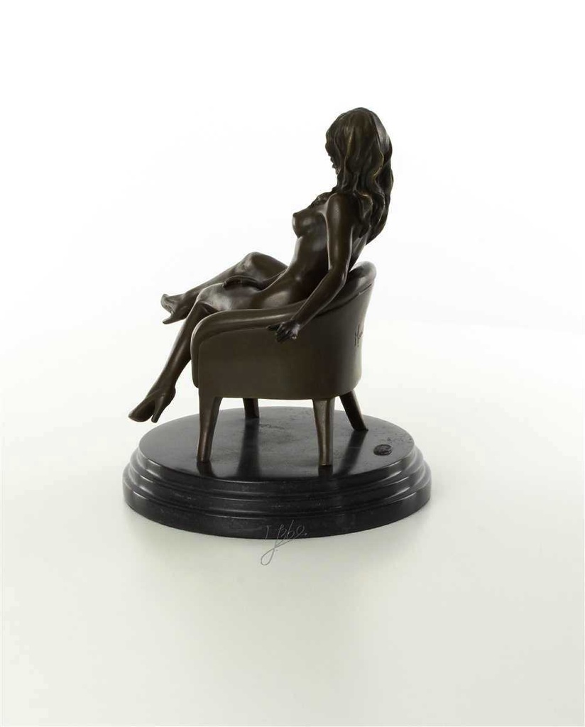 [LA-46229] Bronzeskulptur Bronzefigur Erotik Frau Sitzend Im Sessel Art-Deco-Stil Bild 6