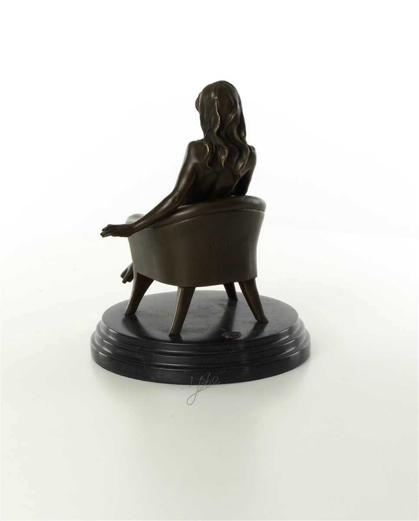 [LA-46229] Bronzeskulptur Bronzefigur Erotik Frau Sitzend Im Sessel Art-Deco-Stil Bild 8