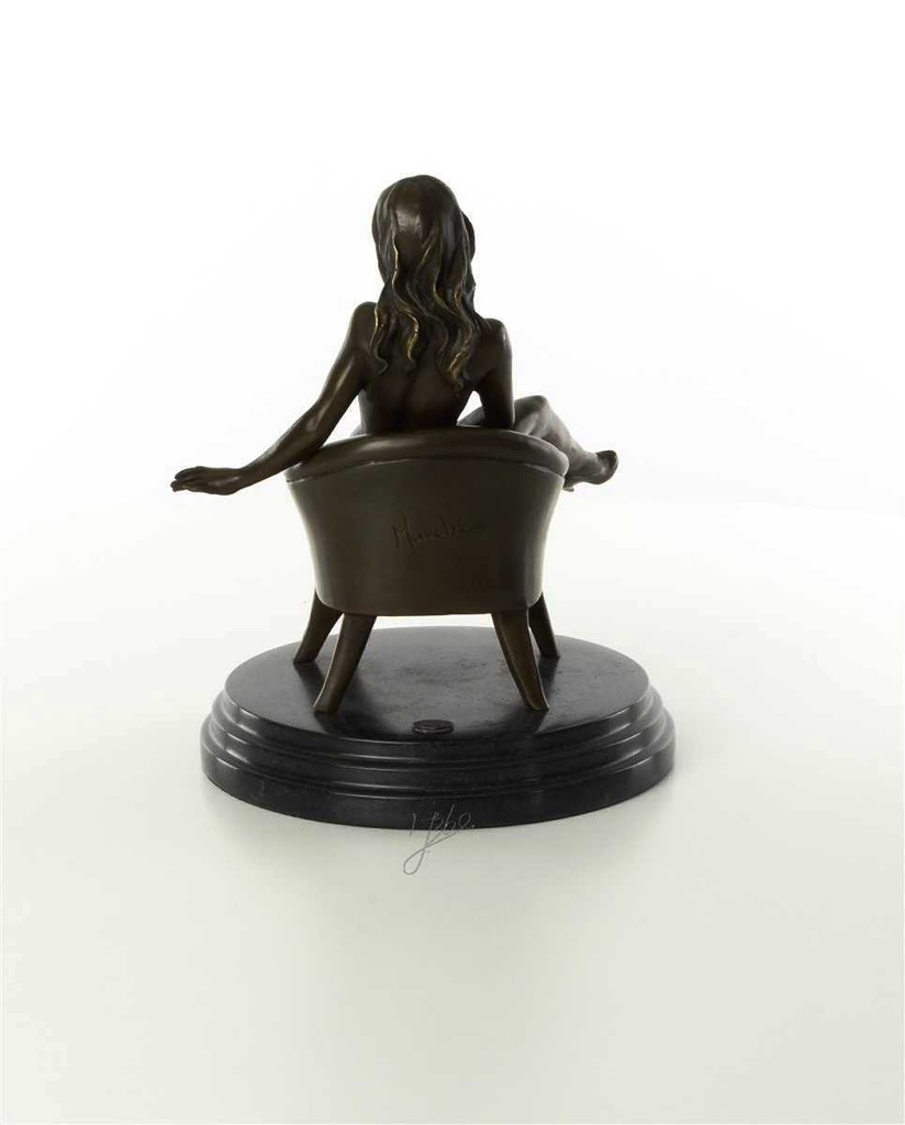 [LA-46229] Bronzeskulptur Bronzefigur Erotik Frau Sitzend Im Sessel Art-Deco-Stil Bild 9