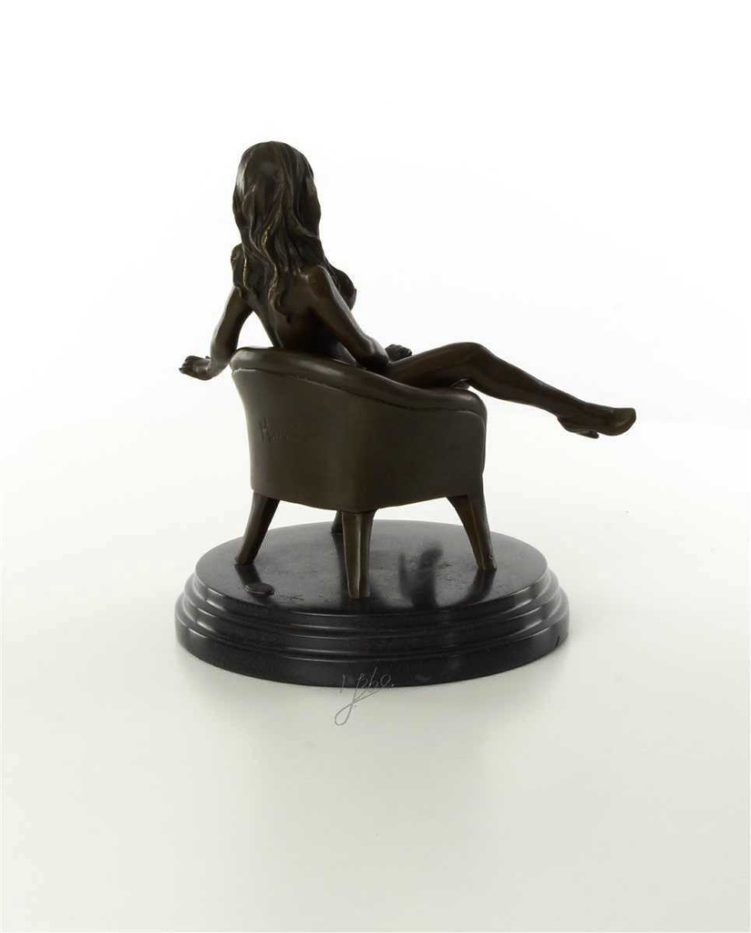 [LA-46229] Bronzeskulptur Bronzefigur Erotik Frau Sitzend Im Sessel Art-Deco-Stil Bild 11