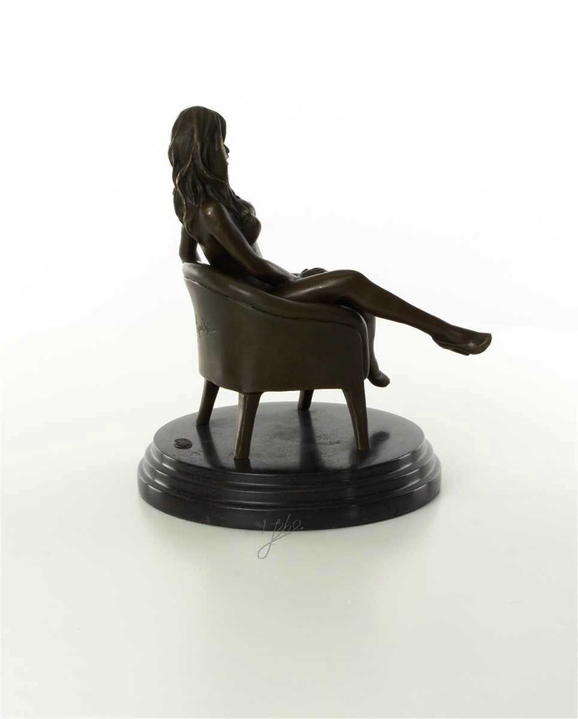 [LA-46229] Bronzeskulptur Bronzefigur Erotik Frau Sitzend Im Sessel Art-Deco-Stil Bild 12