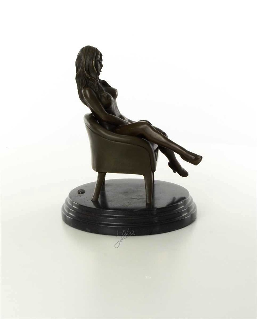 [LA-46229] Bronzeskulptur Bronzefigur Erotik Frau Sitzend Im Sessel Art-Deco-Stil Bild 13