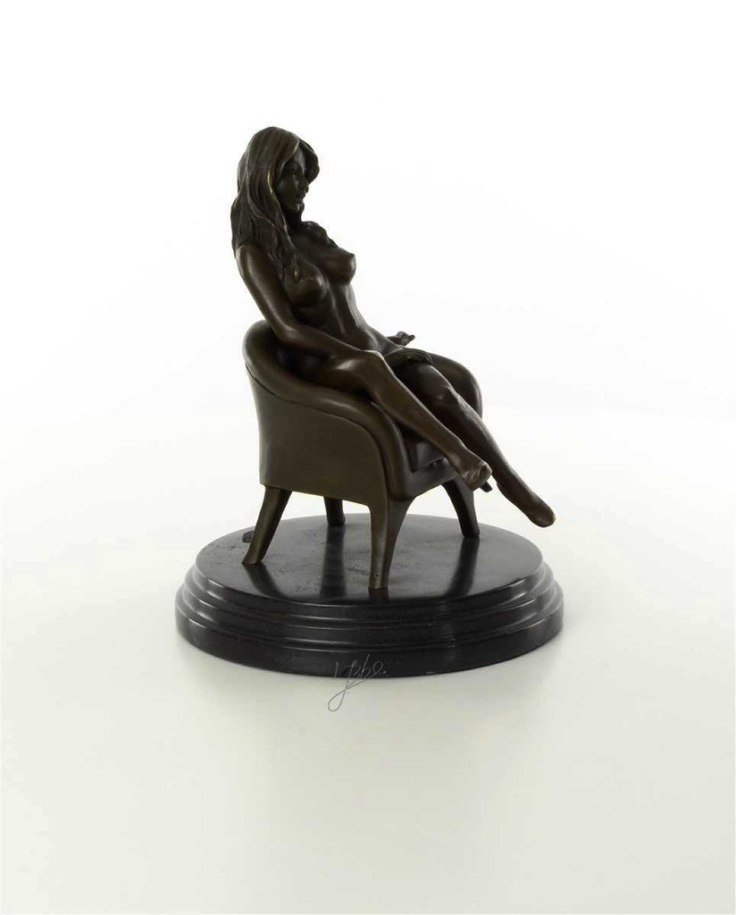 [LA-46229] Bronzeskulptur Bronzefigur Erotik Frau Sitzend Im Sessel Art-Deco-Stil Bild 14