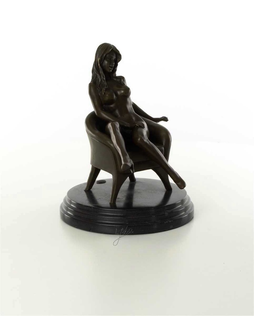 [LA-46229] Bronzeskulptur Bronzefigur Erotik Frau Sitzend Im Sessel Art-Deco-Stil Bild 15