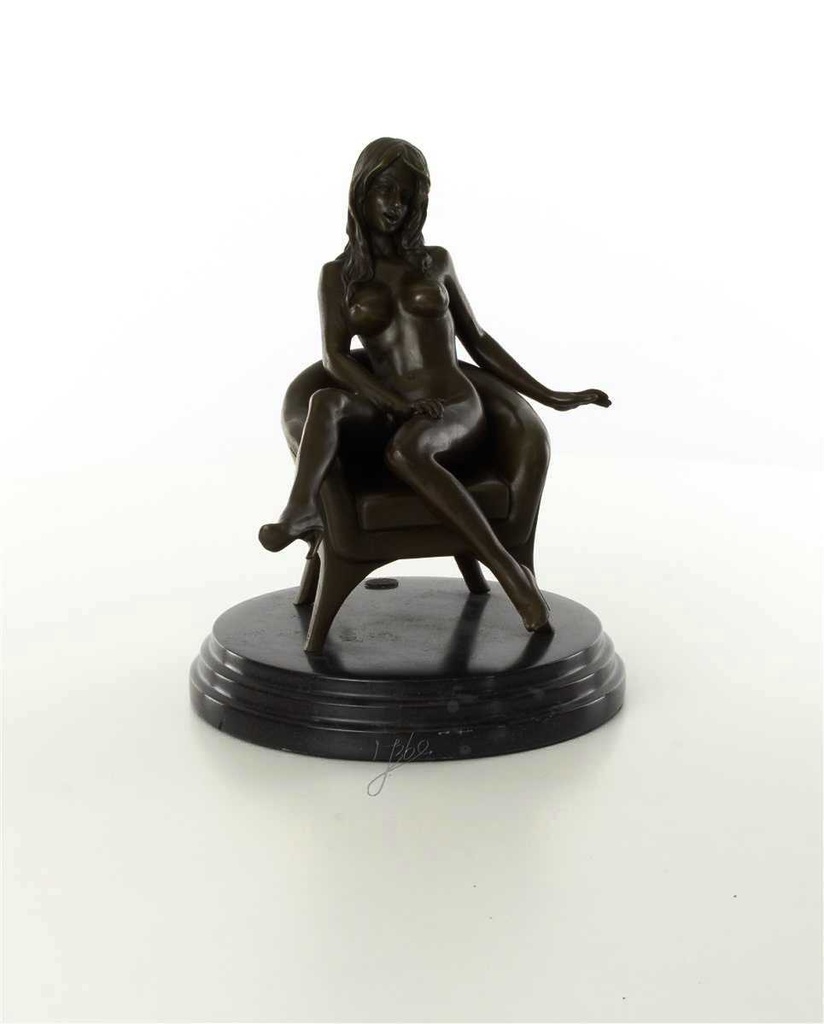 [LA-46229] Bronzeskulptur Bronzefigur Erotik Frau Sitzend Im Sessel Art-Deco-Stil Bild 16