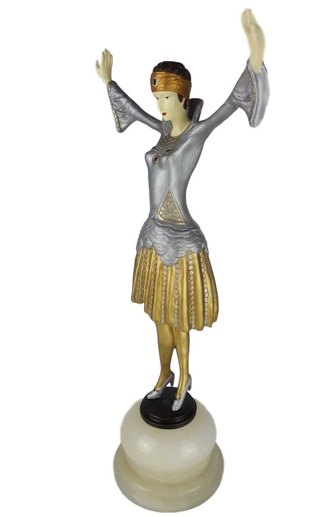 [LA-46248] Bronzeskulptur Bronzefigur Turbantänzerin Auf Einem Jadesockel Bild 2