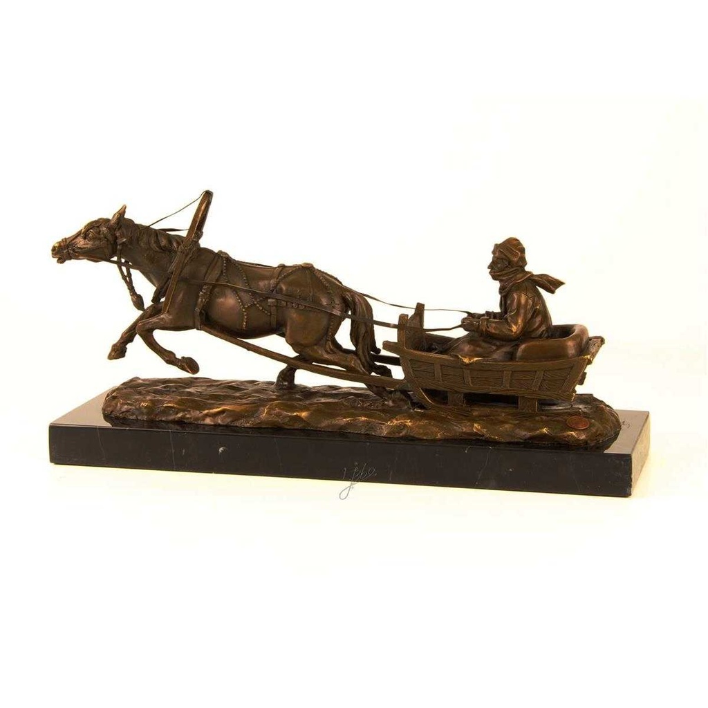 [LA-46263] Bronzeskulptur Bronzefigur Pferd Zieht Einen Schlitten Bild 4