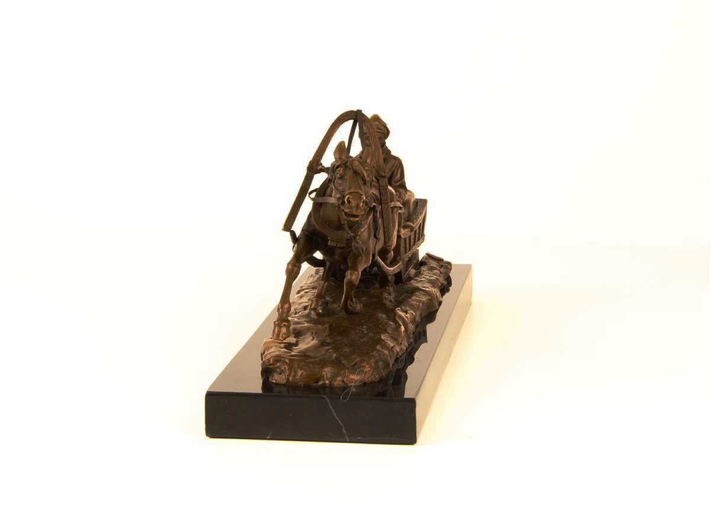 [LA-46263] Bronzeskulptur Bronzefigur Pferd Zieht Einen Schlitten Bild 15