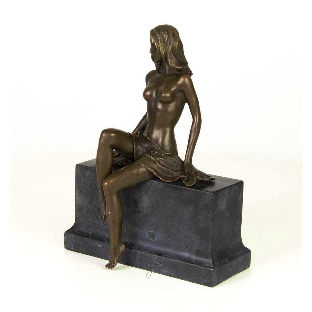 [LA-46280] Bronzeskulptur Bronzefigur Frau Sitzend Halbnackter Körper Bild 4