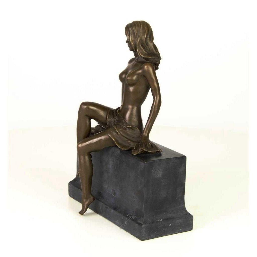 [LA-46280] Bronzeskulptur Bronzefigur Frau Sitzend Halbnackter Körper Bild 5