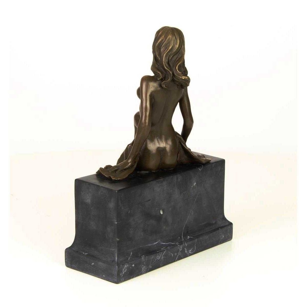 [LA-46280] Bronzeskulptur Bronzefigur Frau Sitzend Halbnackter Körper Bild 8