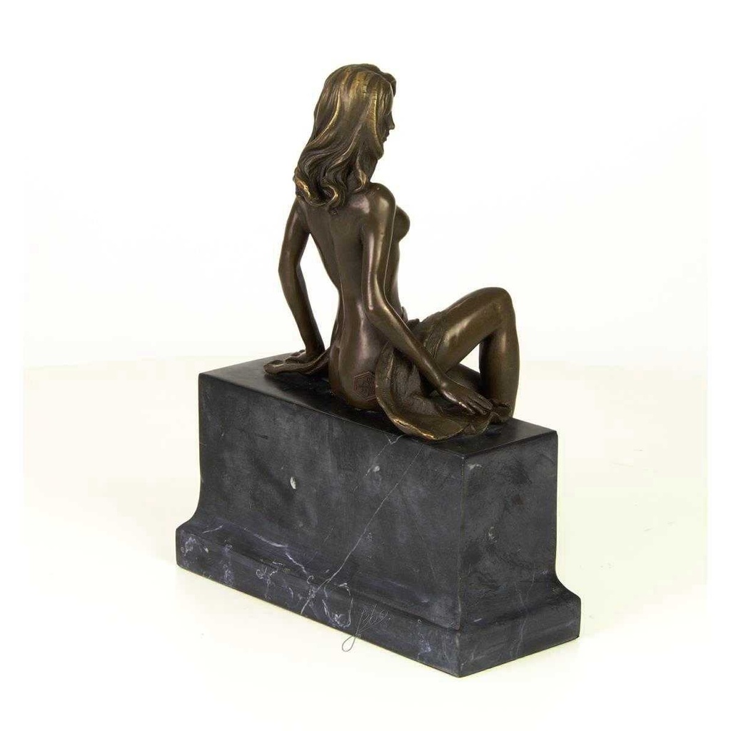 [LA-46280] Bronzeskulptur Bronzefigur Frau Sitzend Halbnackter Körper Bild 12