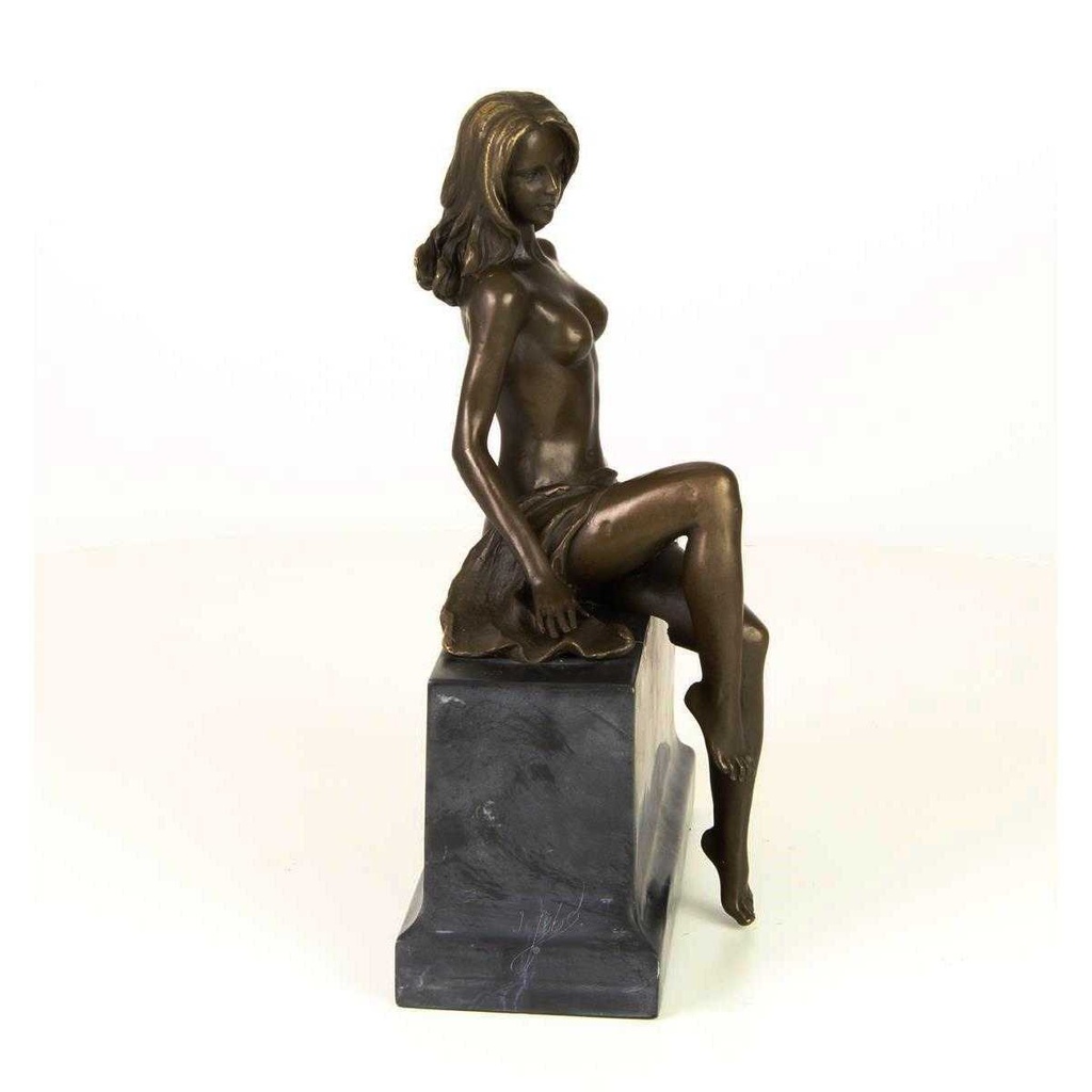 [LA-46280] Bronzeskulptur Bronzefigur Frau Sitzend Halbnackter Körper Bild 14