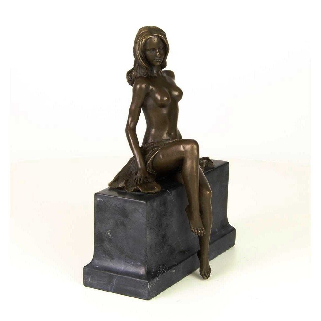 [LA-46280] Bronzeskulptur Bronzefigur Frau Sitzend Halbnackter Körper Bild 15
