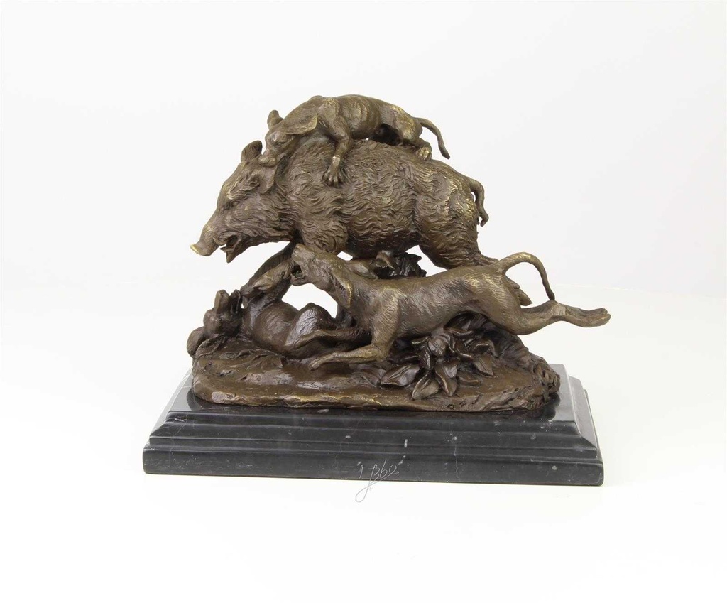[LA-46282] Bronzeskulptur Bronzefigur Hunde Greifen Wildschwein An Bild 3