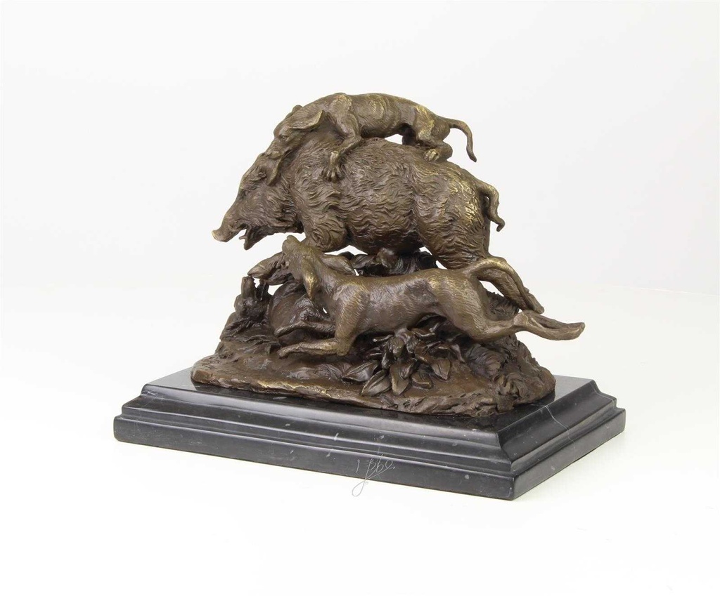 [LA-46282] Bronzeskulptur Bronzefigur Hunde Greifen Wildschwein An Bild 4