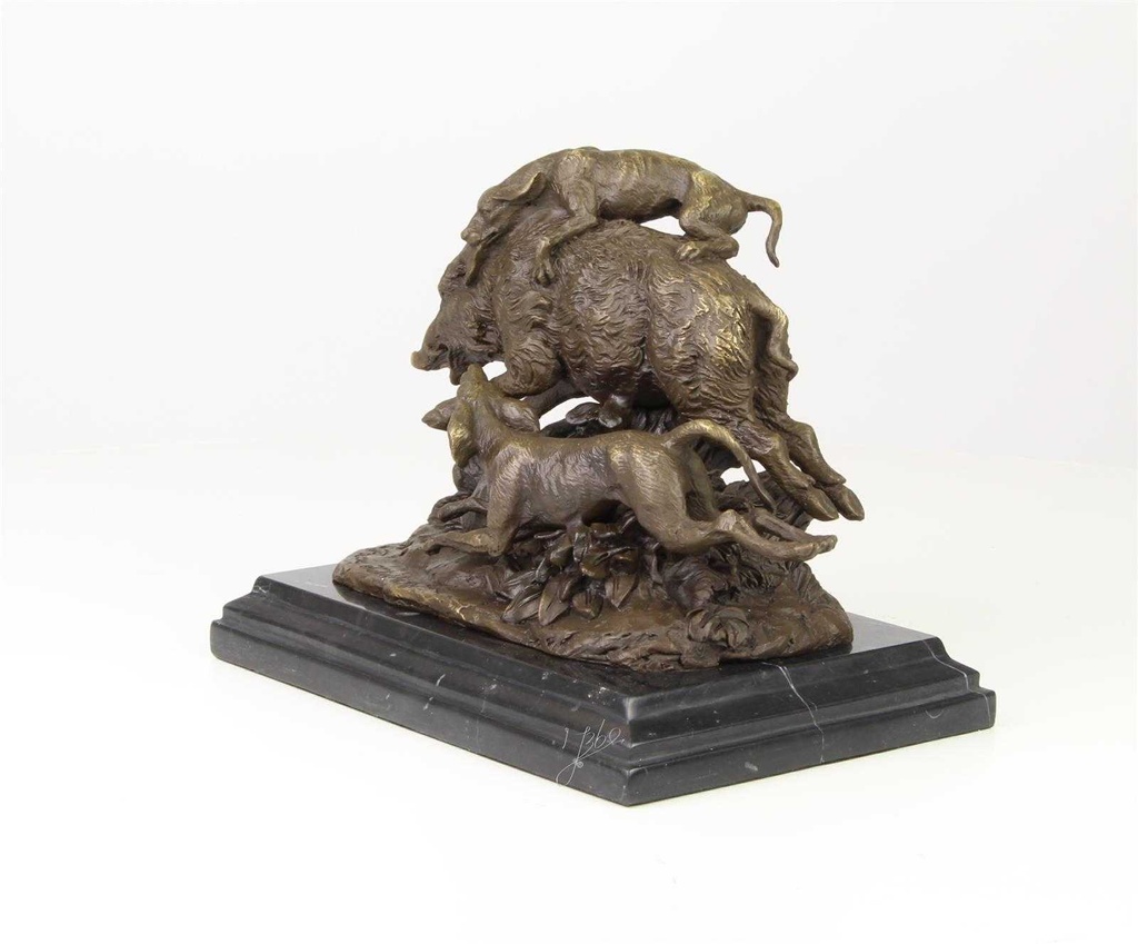 [LA-46282] Bronzeskulptur Bronzefigur Hunde Greifen Wildschwein An Bild 5
