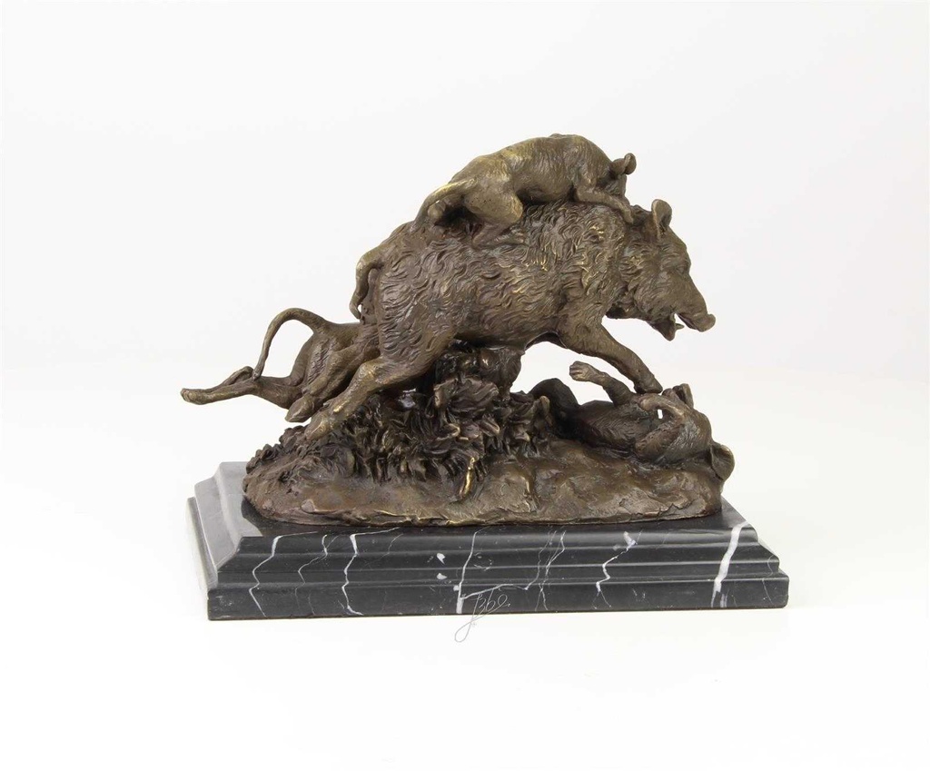 [LA-46282] Bronzeskulptur Bronzefigur Hunde Greifen Wildschwein An Bild 10