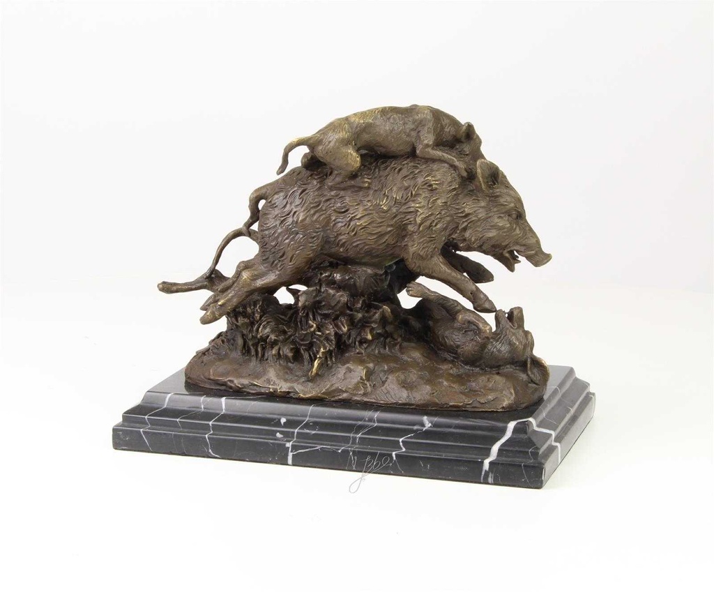 [LA-46282] Bronzeskulptur Bronzefigur Hunde Greifen Wildschwein An Bild 11