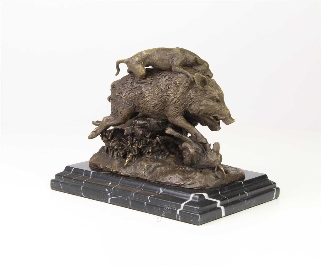 [LA-46282] Bronzeskulptur Bronzefigur Hunde Greifen Wildschwein An Bild 12