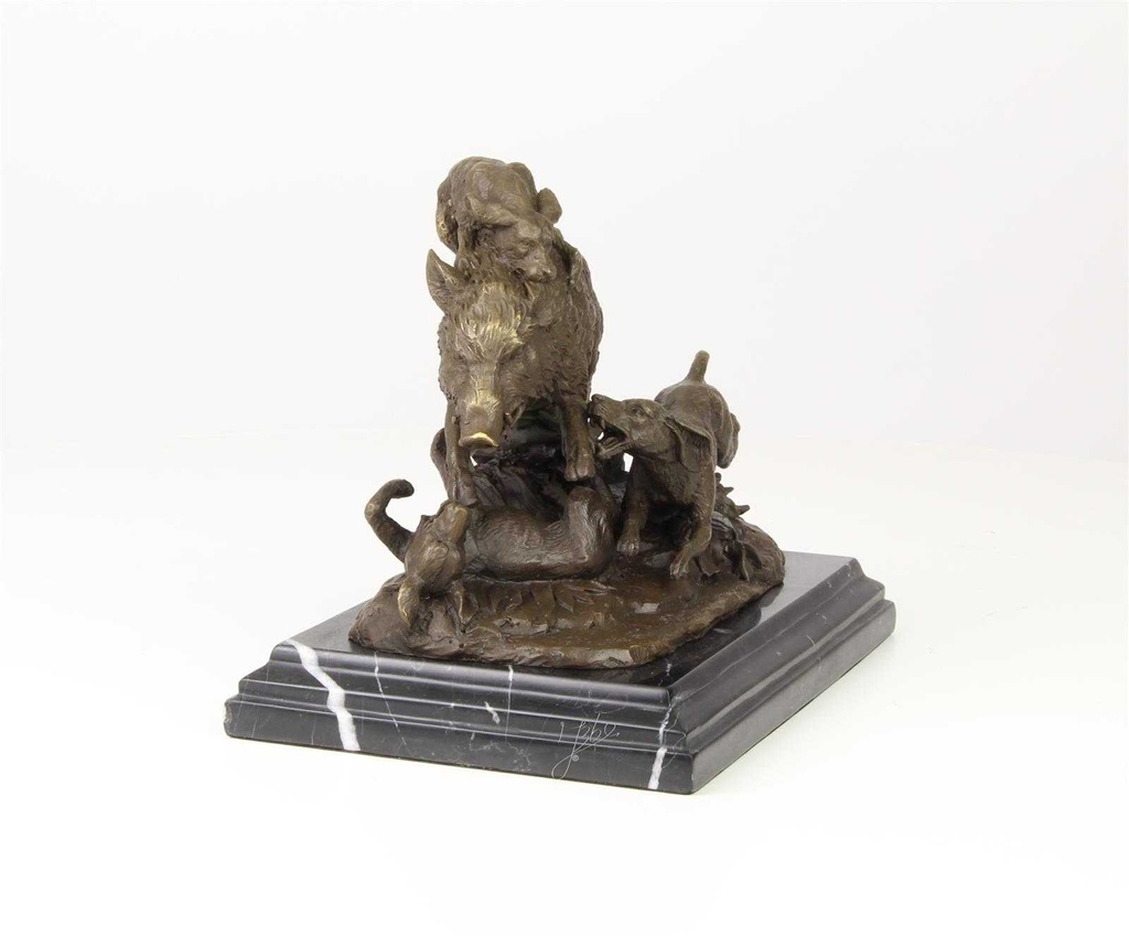 [LA-46282] Bronzeskulptur Bronzefigur Hunde Greifen Wildschwein An Bild 15