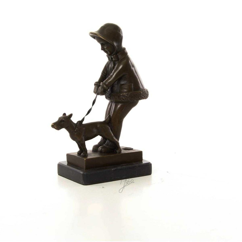 [LA-46478] Bronzeskulptur Bronzefigur Mädchen Geht mit Hund Gassi Bild 5