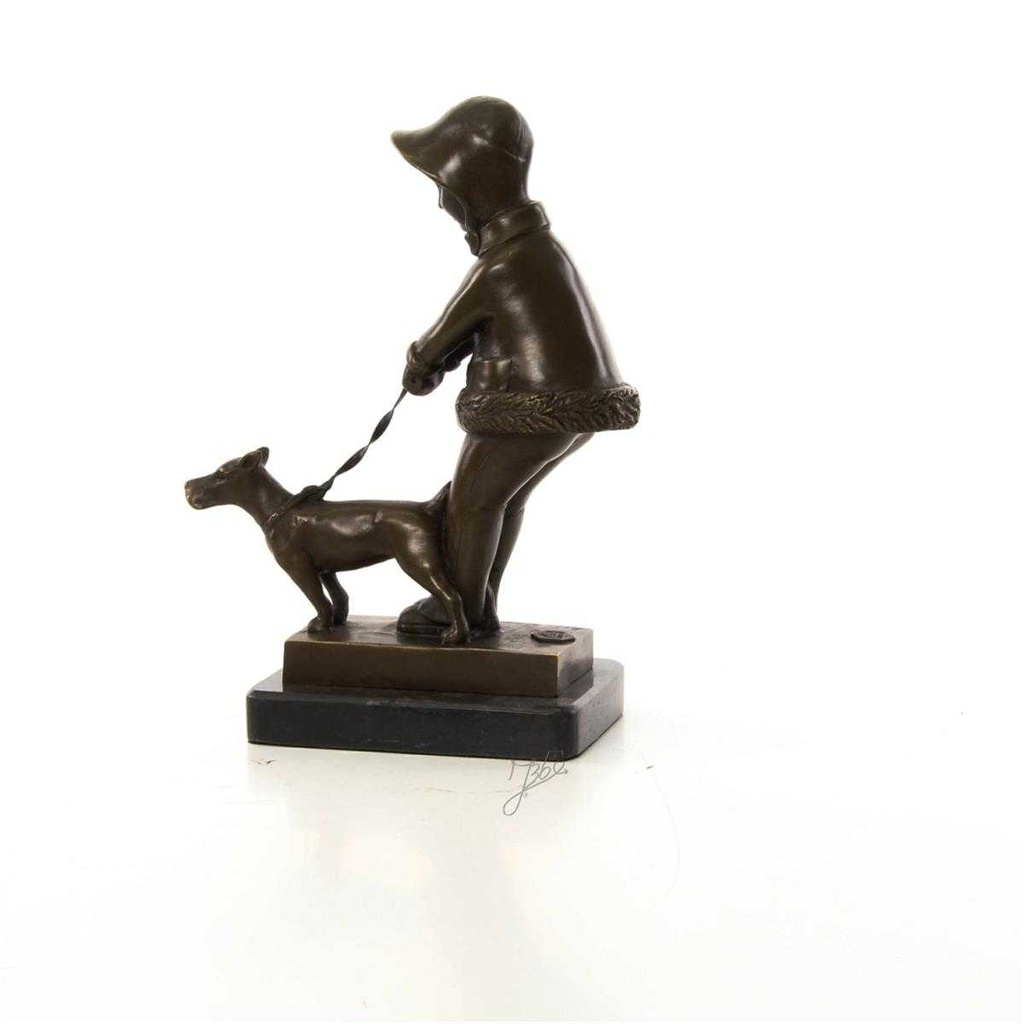 [LA-46478] Bronzeskulptur Bronzefigur Mädchen Geht mit Hund Gassi Bild 7