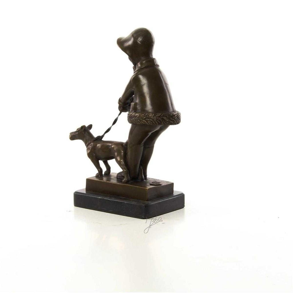 [LA-46478] Bronzeskulptur Bronzefigur Mädchen Geht mit Hund Gassi Bild 8
