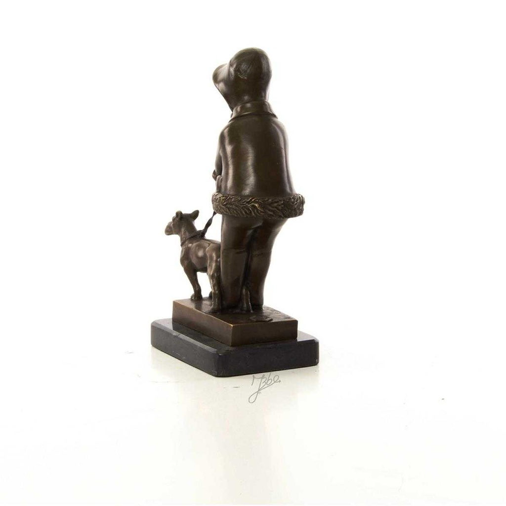 [LA-46478] Bronzeskulptur Bronzefigur Mädchen Geht mit Hund Gassi Bild 9
