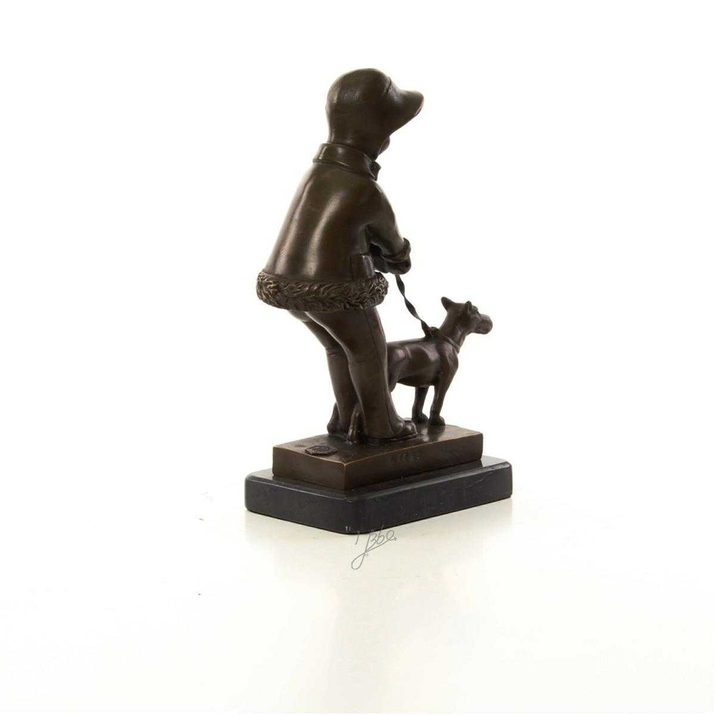 [LA-46478] Bronzeskulptur Bronzefigur Mädchen Geht mit Hund Gassi Bild 12