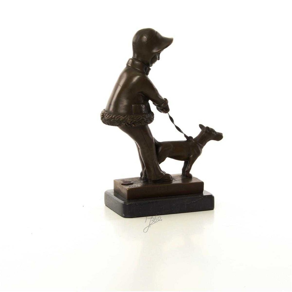 [LA-46478] Bronzeskulptur Bronzefigur Mädchen Geht mit Hund Gassi Bild 13