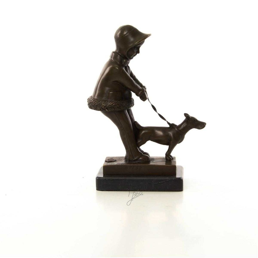 [LA-46478] Bronzeskulptur Bronzefigur Mädchen Geht mit Hund Gassi Bild 14
