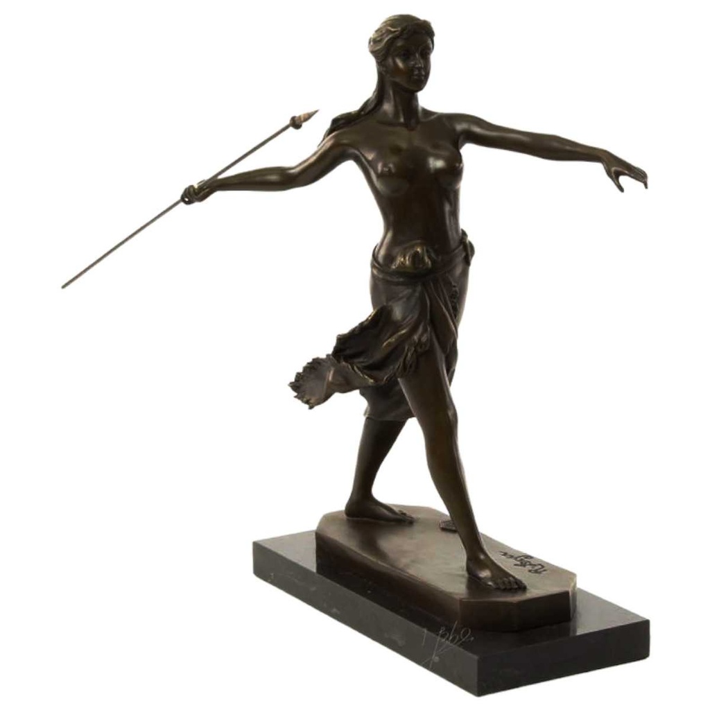 [LA-46481] Bronzeskulptur Bronzefigur Frau Amazonen Kriegerin mit Speer Bild 2
