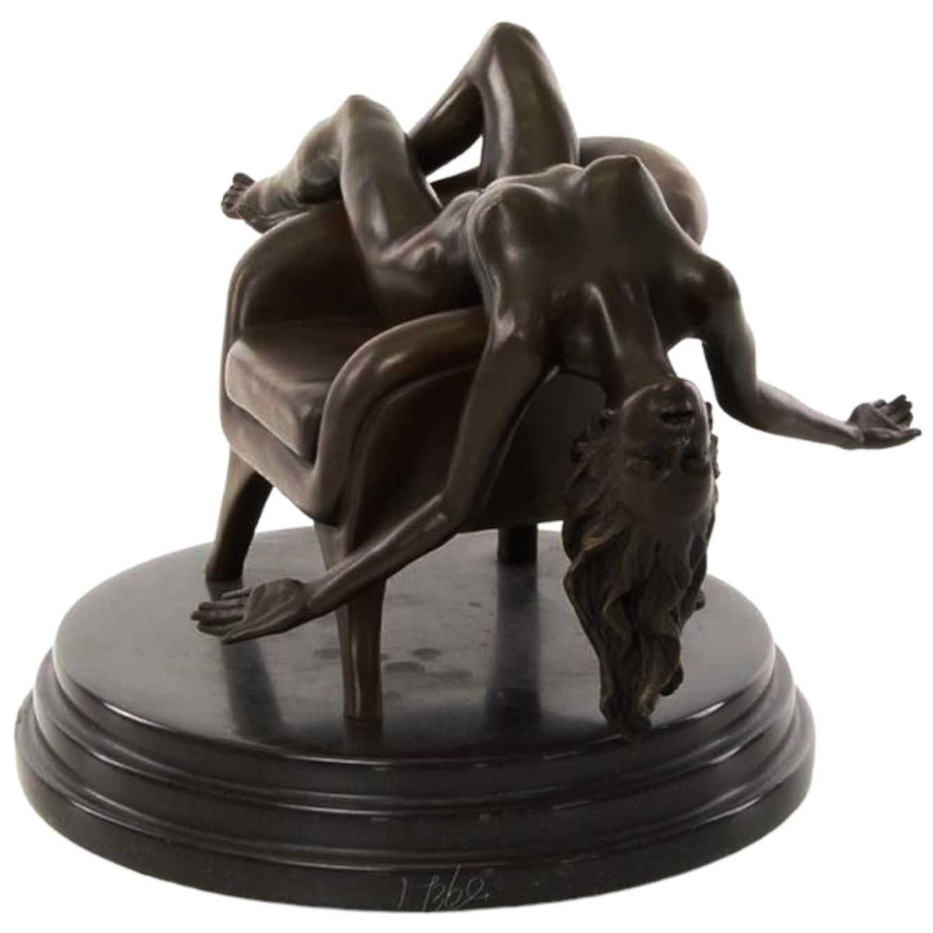 [LA-46517] Bronzeskulptur Bronzefigur Erotik Frau Liegend Im Sessel Art-Deco-Stil Bild 2