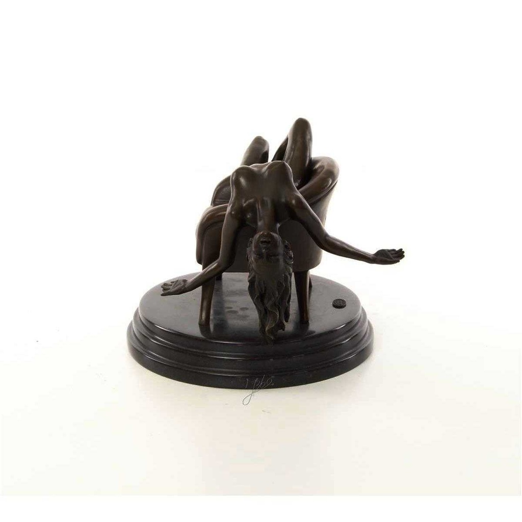 [LA-46517] Bronzeskulptur Bronzefigur Erotik Frau Liegend Im Sessel Art-Deco-Stil Bild 3