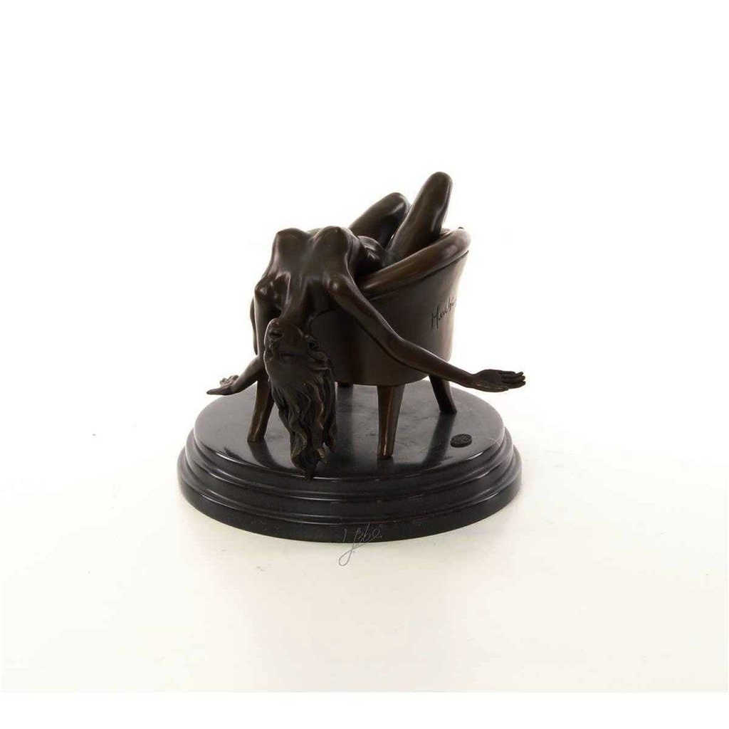 [LA-46517] Bronzeskulptur Bronzefigur Erotik Frau Liegend Im Sessel Art-Deco-Stil Bild 4