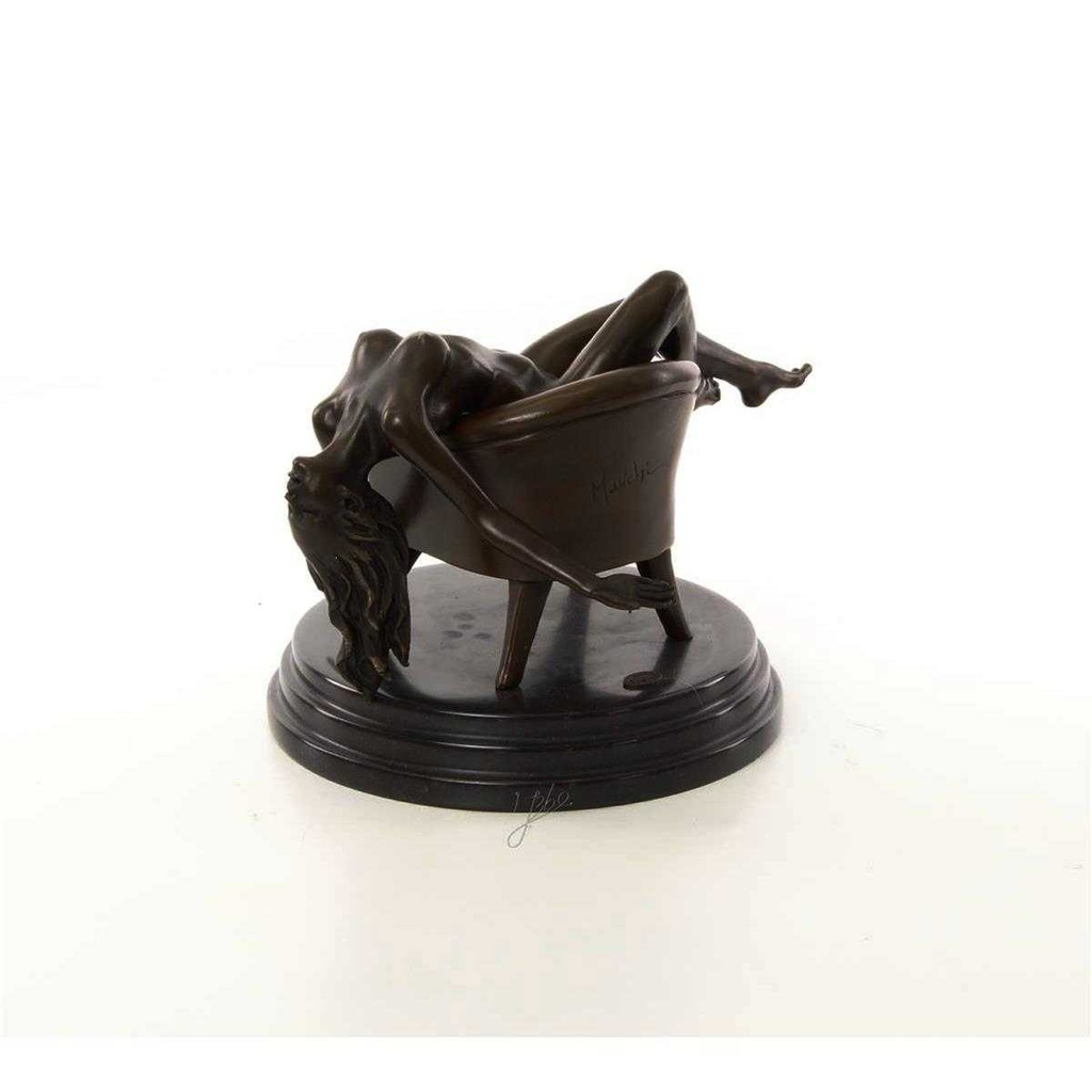[LA-46517] Bronzeskulptur Bronzefigur Erotik Frau Liegend Im Sessel Art-Deco-Stil Bild 5