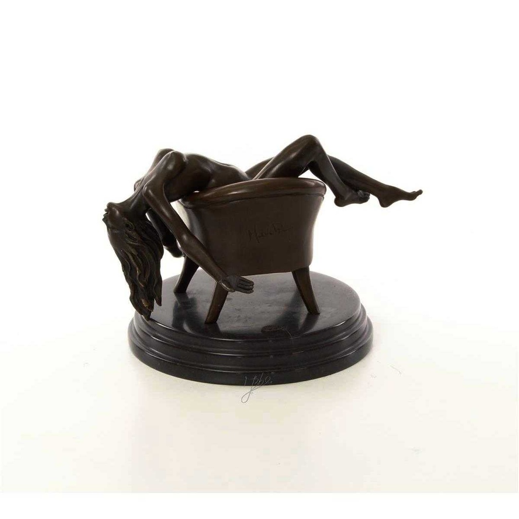 [LA-46517] Bronzeskulptur Bronzefigur Erotik Frau Liegend Im Sessel Art-Deco-Stil Bild 6