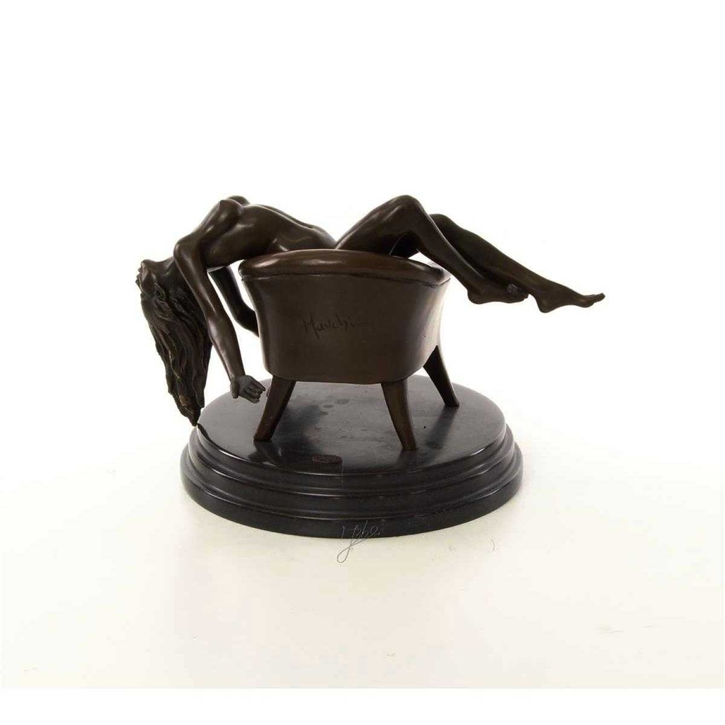 [LA-46517] Bronzeskulptur Bronzefigur Erotik Frau Liegend Im Sessel Art-Deco-Stil Bild 7