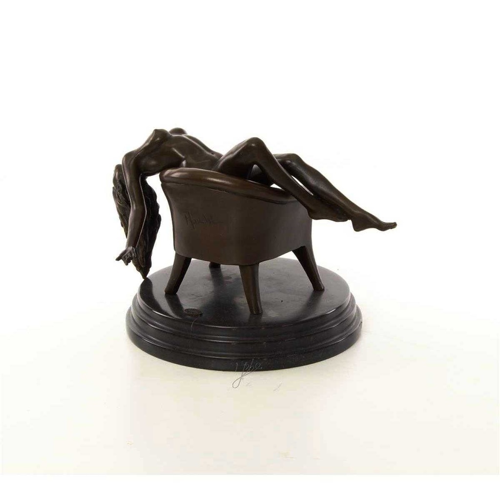 [LA-46517] Bronzeskulptur Bronzefigur Erotik Frau Liegend Im Sessel Art-Deco-Stil Bild 8