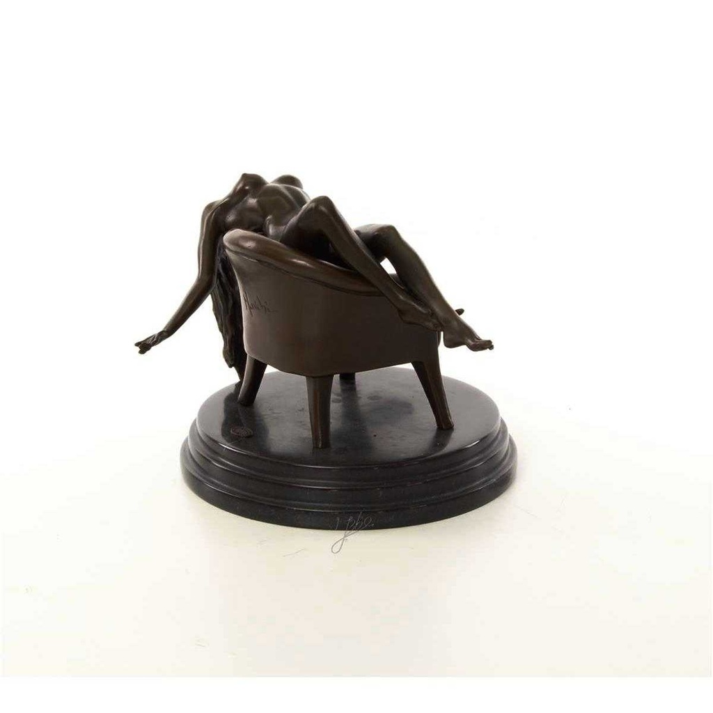 [LA-46517] Bronzeskulptur Bronzefigur Erotik Frau Liegend Im Sessel Art-Deco-Stil Bild 9