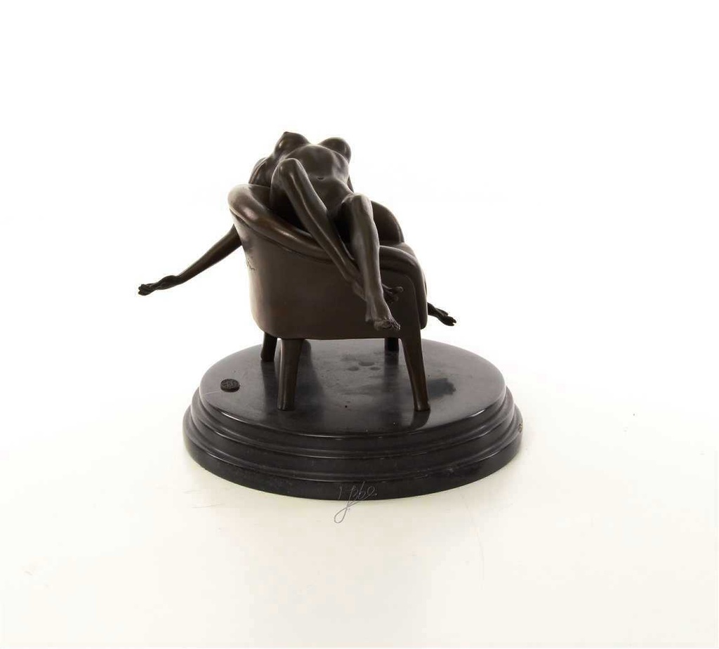 [LA-46517] Bronzeskulptur Bronzefigur Erotik Frau Liegend Im Sessel Art-Deco-Stil Bild 10