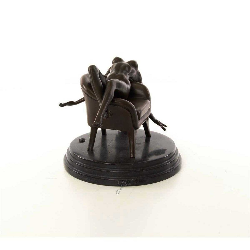 [LA-46517] Bronzeskulptur Bronzefigur Erotik Frau Liegend Im Sessel Art-Deco-Stil Bild 11