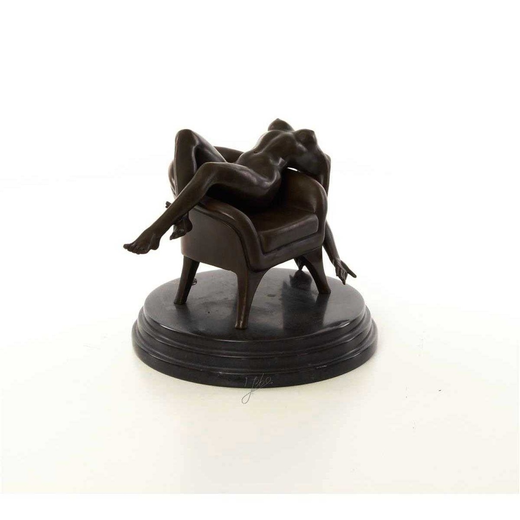 [LA-46517] Bronzeskulptur Bronzefigur Erotik Frau Liegend Im Sessel Art-Deco-Stil Bild 12