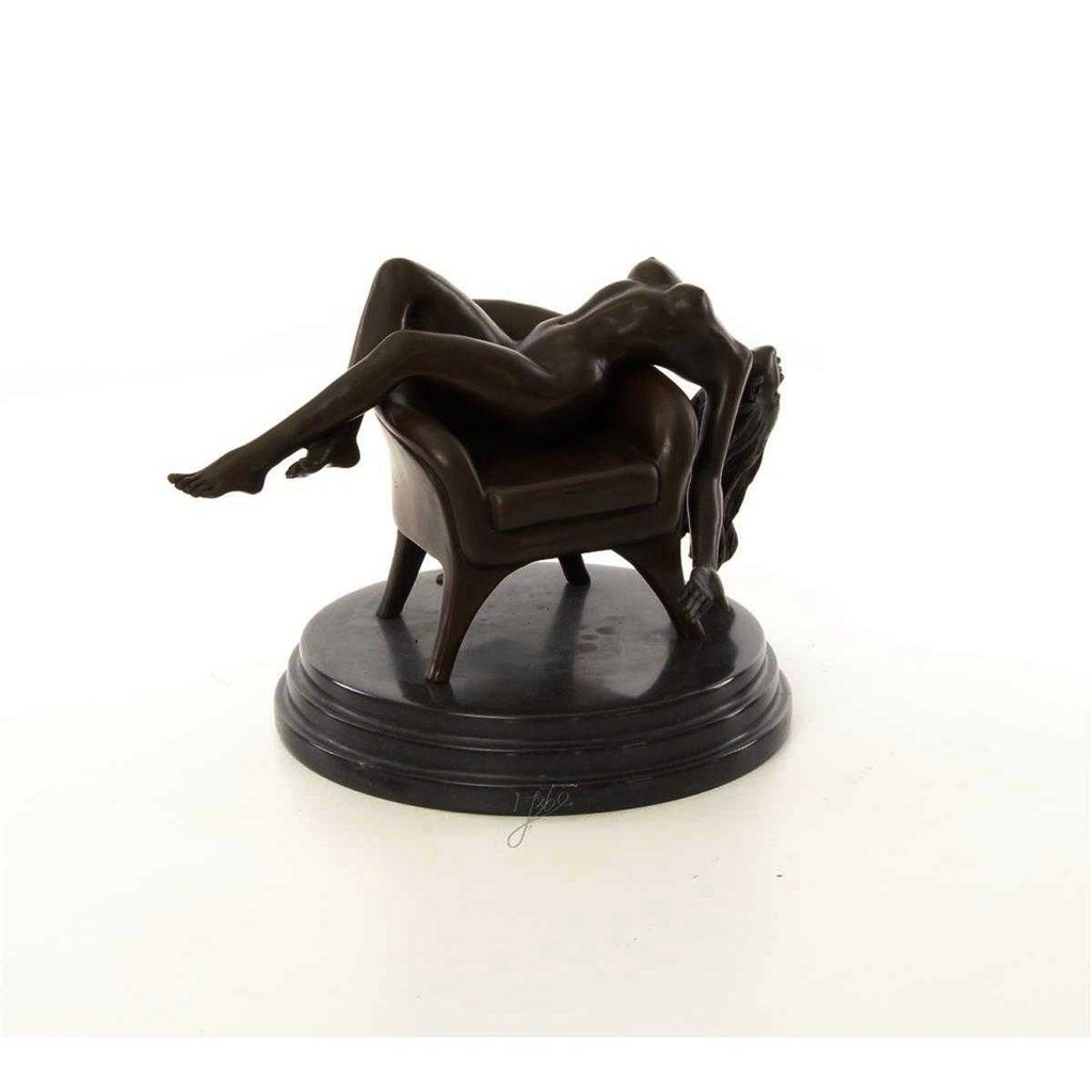 [LA-46517] Bronzeskulptur Bronzefigur Erotik Frau Liegend Im Sessel Art-Deco-Stil Bild 13