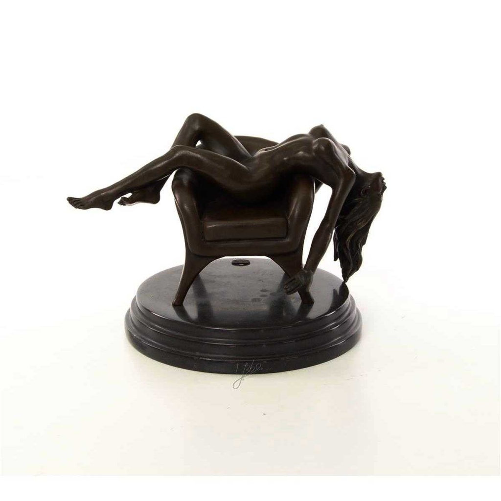 [LA-46517] Bronzeskulptur Bronzefigur Erotik Frau Liegend Im Sessel Art-Deco-Stil Bild 14